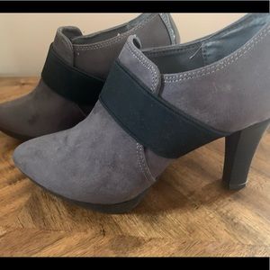 Gray heeled booties